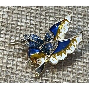 Elegant Rhinestone & Enamel Bird Brooch Blue Bird Lovers Collectable Fairycore